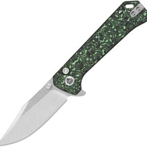 Navaja QSP Knife Grebe Button Lock Green CF QS147G1
