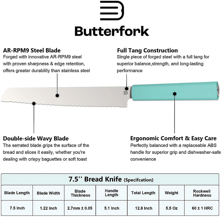 Cuchillo Butterfork Bread Knife Mint Green Bf01-Bk-Mt - Image 2
