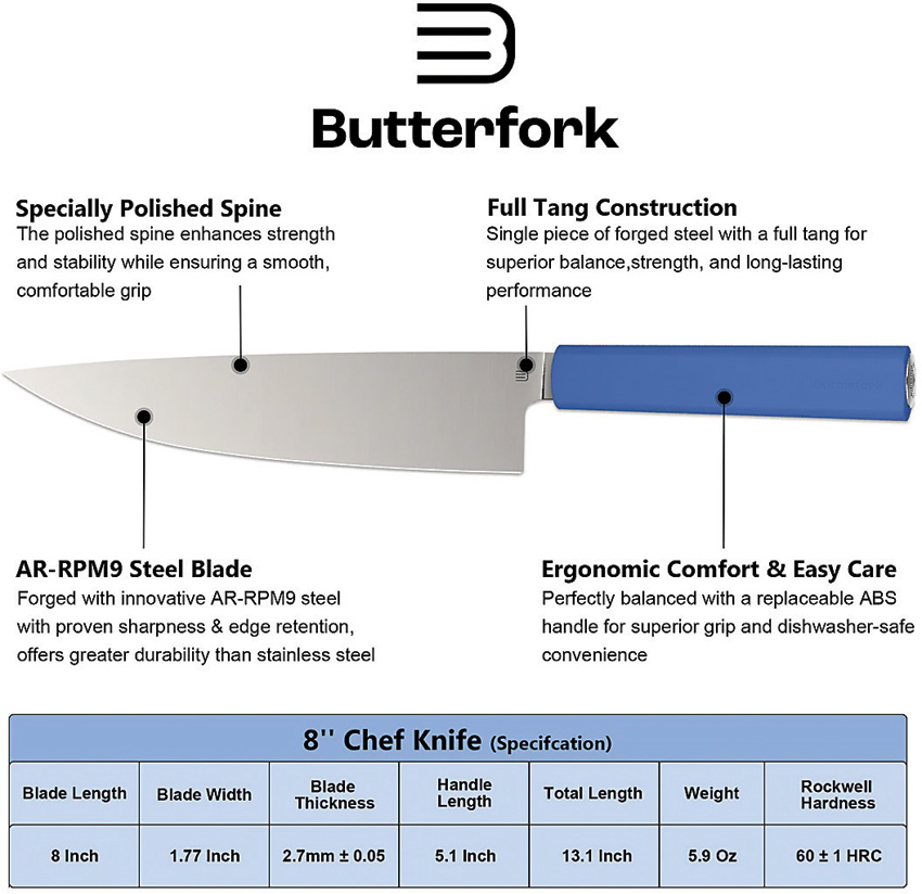 Cuchillo De Chef Butterfork Chef's Knife Blue Bf01-Ck-Bu - Image 2