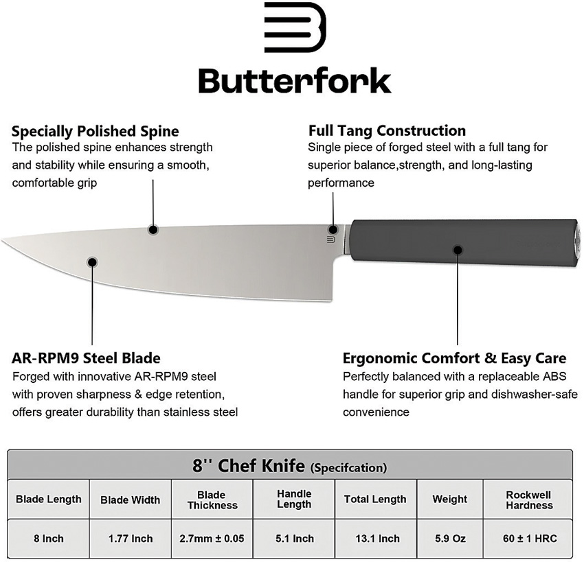 Cuchillo De Chef Butterfork Chef's Knife Dark Gray Bf01-Ck-Dg - Image 2