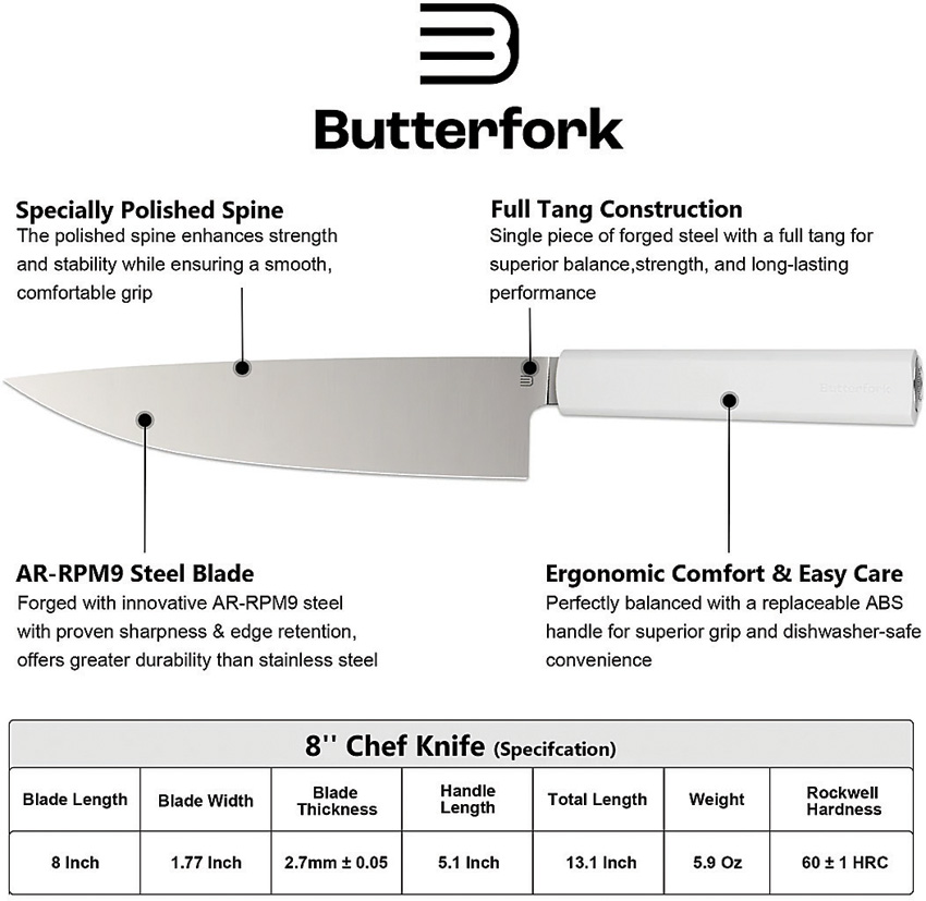 Cuchillo De Chef Butterfork Chef's Knife Light Gray Bf01-Ck-Lg - Image 2
