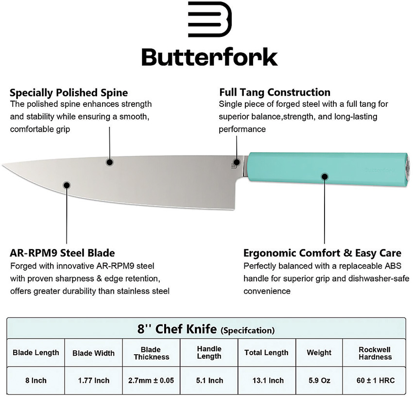 Cuchillo De Chef Butterfork Chef's Knife Mint Green Bf01-Ck-Mt - Image 2
