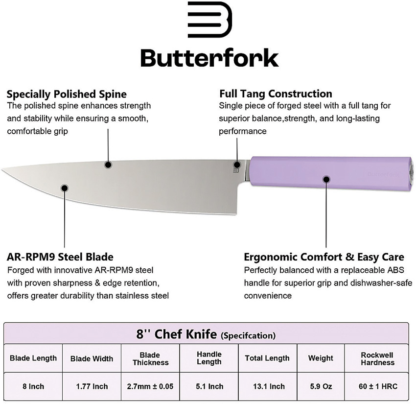 Cuchillo De Chef Butterfork Chef's Knife Purple Bf01-Ck-Pp - Image 2