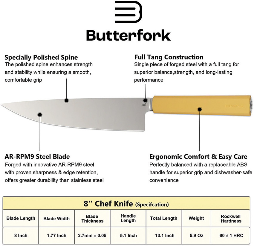 Cuchillo De Chef Butterfork Chef's Knife Yellow Bf01-Ck-Yl - Image 2