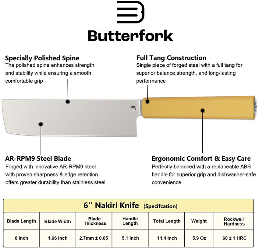Cuchillo Butterfork Nakiri Knife Light Yellow Bf01-Nk-Yl - Image 2