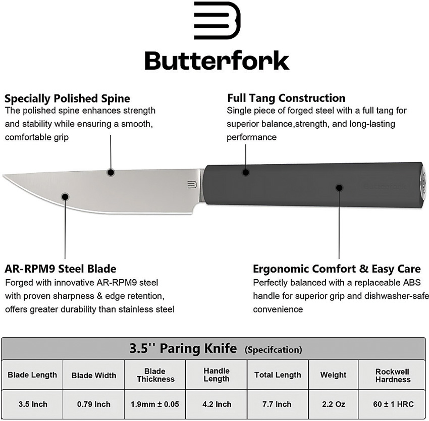 Cuchillo De Pelar Butterfork Paring Knife Dark Gray Bf01-Pk-Dg - Image 2