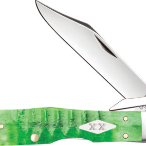 Navaja Case Cutlery Cheetah Cub Bright Green Bone 11446